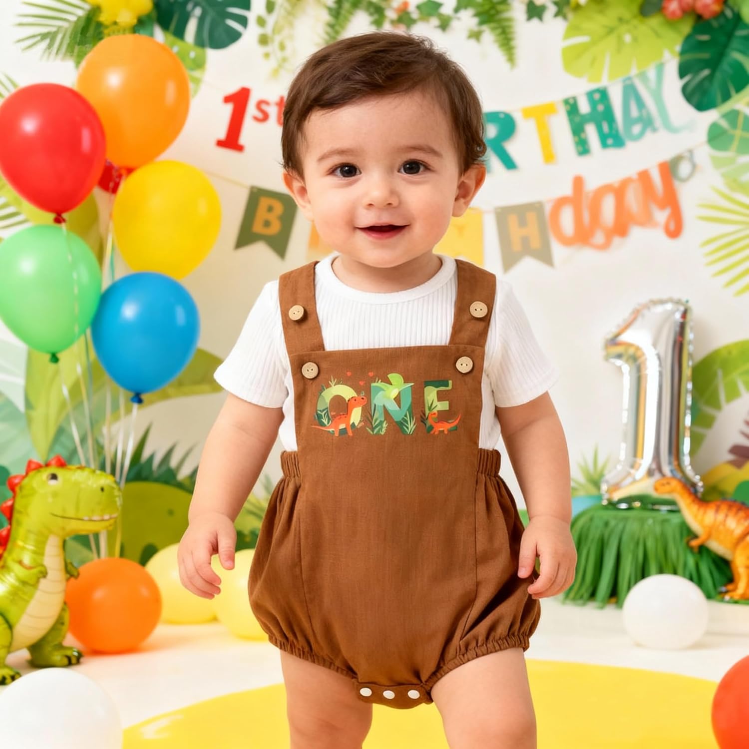 IBTOM CASTLE Baby Boys Girls 1st Birthday Outfit First Birthday Corduroy Backless Overalls Romper Top Shirt Cake Smash Outfit - Image 2