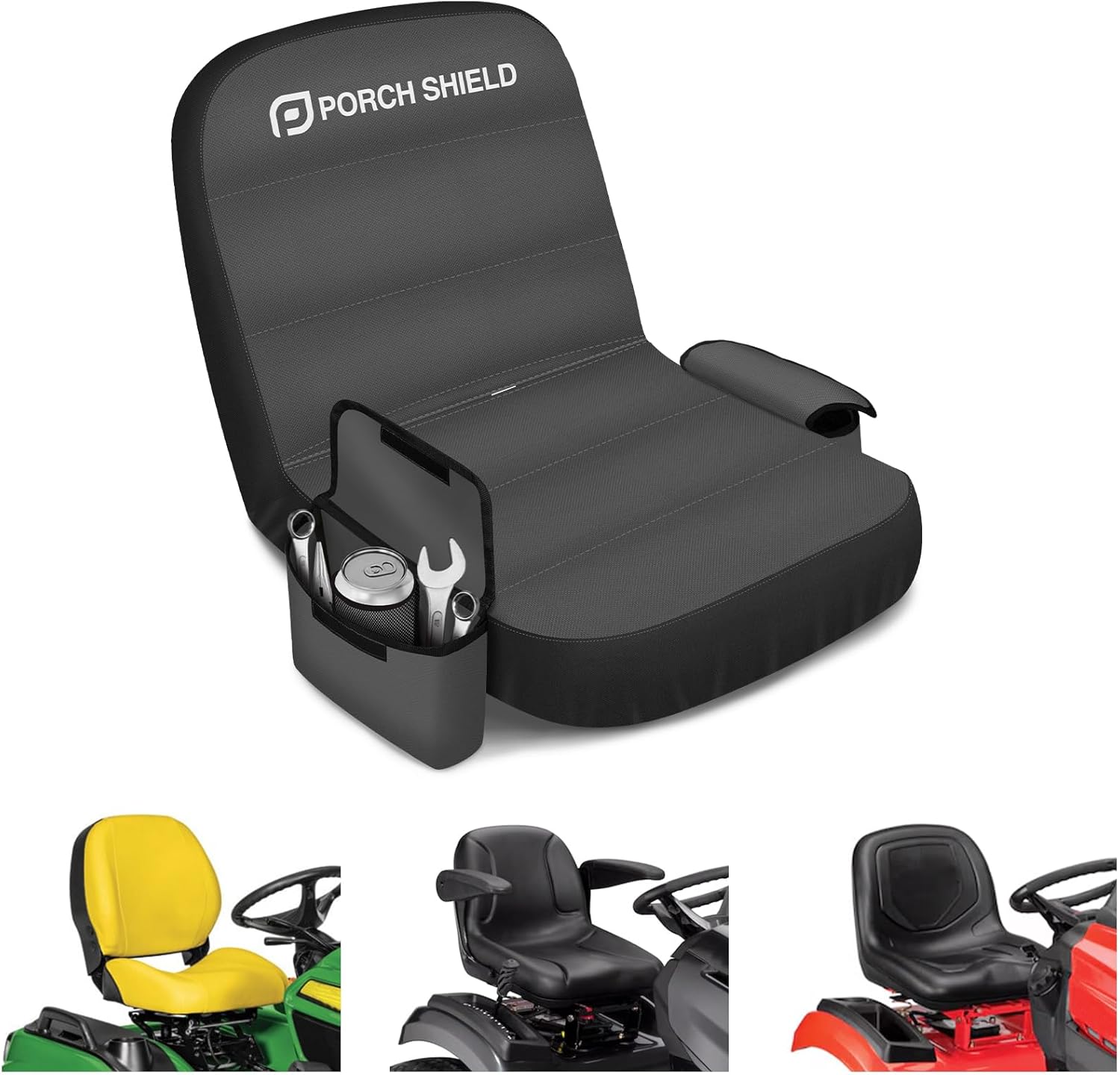 Porch Shield Tractor Seat Cover – Waterproof Riding Lawn Mower Seat Cover with Buffer Base Up to 15” Black and Gray, Medium Medium-1 Black & Gray