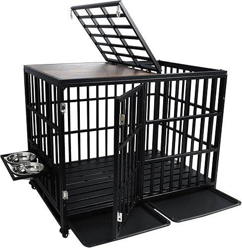 Zelecube Jaulas resistentes para perros grandes, muebles grandes para perros con estación de alimentación, 42 pulgadas de impacto indestructible XL,