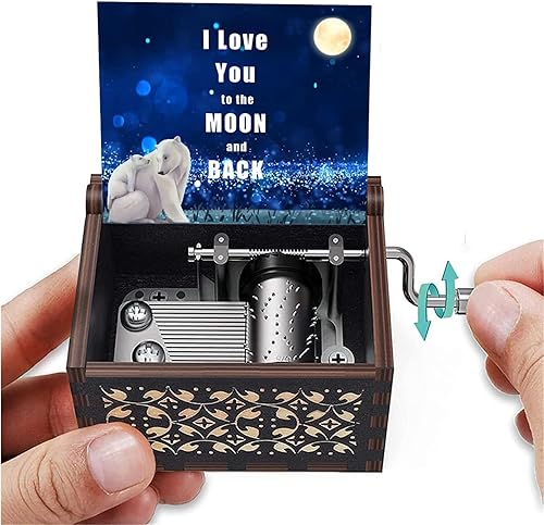 Vista 10 de Caja de música para regalo de hija, cumpleaños de mamá, madre a hija, de madera, grabada, manivela, caja musical Play You are My Sunshine Para hija