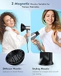 Séchoir à cheveux,160000 RPM Séchoir à sourcils haute vitesse avec 200 Millions de Négatif Ionique, Thermo-Contrôle de Bruit Séchoir Professionnel à Cheveux avec Diffuseur et Buse, Séchoir Portable à Chevaux pour les Voyages à domicile