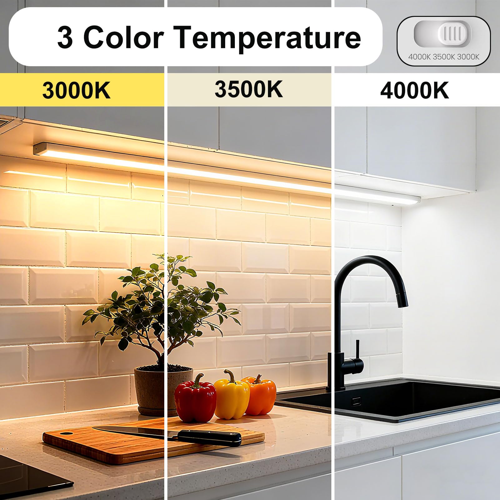 Luci indirette a LED da 36 pollici, 3 impostazioni di colore, 3000 K/3500 K/4000 K, illuminazione indiretta sotto armadietto, collegabili, luci da banco per cucina, elencate ETL