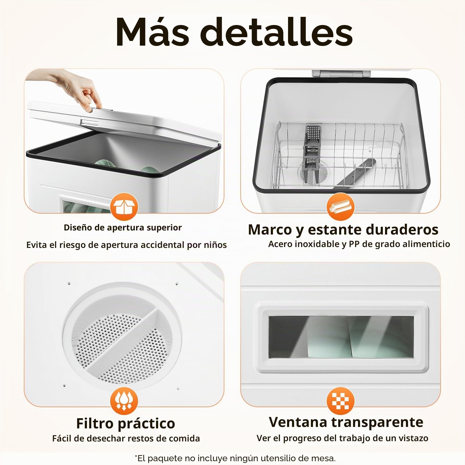 Mini Lavavajillas Acero Inoxidable 800W 220V para Cocina Pequeña, Blanco