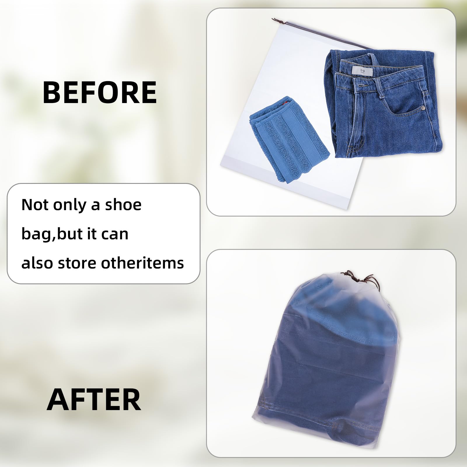 100 bolsas translúcidas para zapatos para viajes, bolsa de zapatos de viaje grande, bolsa portátil para zapatos, bolsa de zapatos de viaje con cordón, para días lluviosos o viajes (blanco), Blanco,