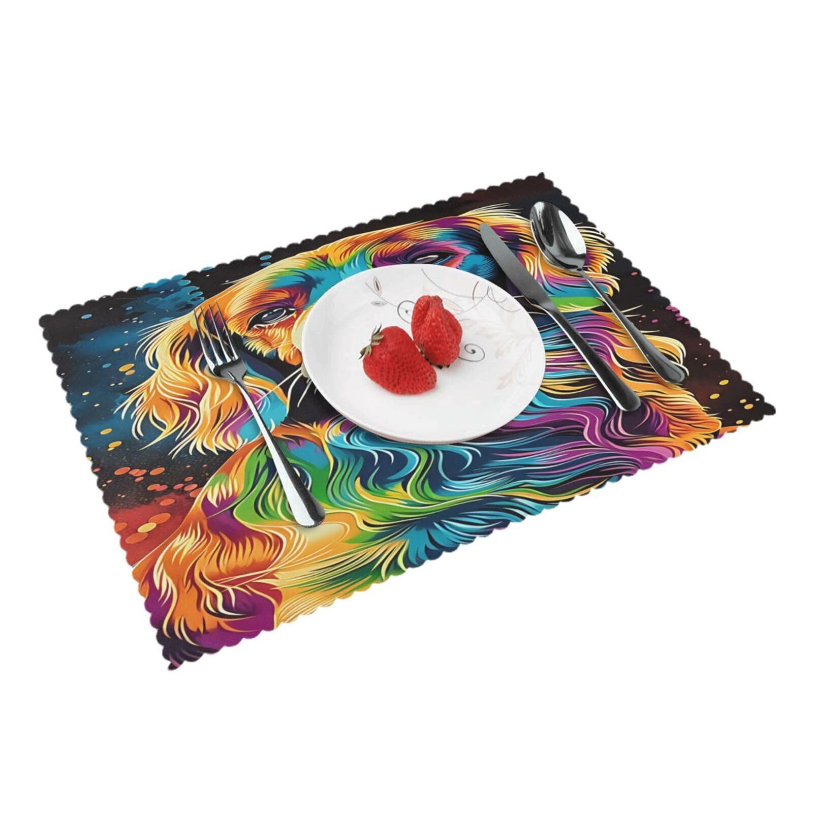 Vibrant Colorful Golden Retriever (4) Placemats Set of 4 Print Table Mats Place Mats Table Decor for Kitchen Dining 12X18 in