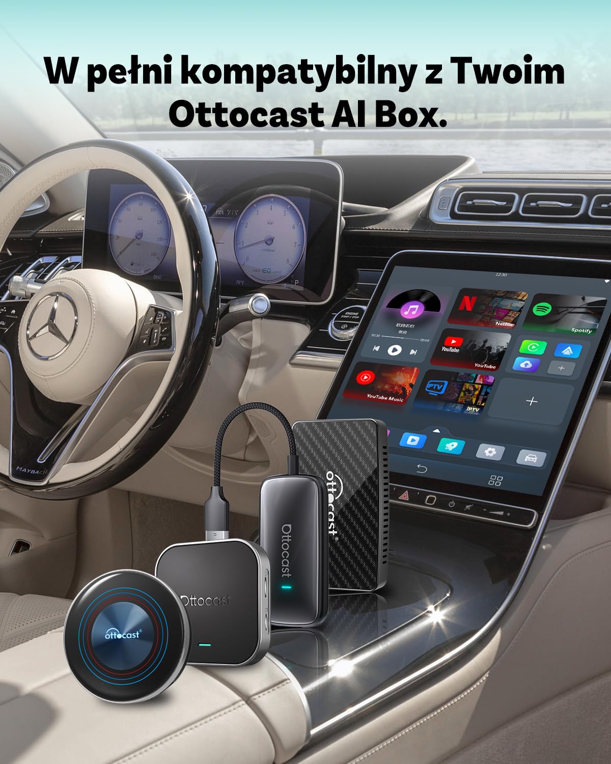 2026 Ulepszony OTTOCAST bezprzewodowy pilot do CarPlay AI Box, Bluetooth 5.0 ręczny kontroler Air Mouse do OttoAibox Play2Video Ultra/E2/I3, łatwe Plug & Play