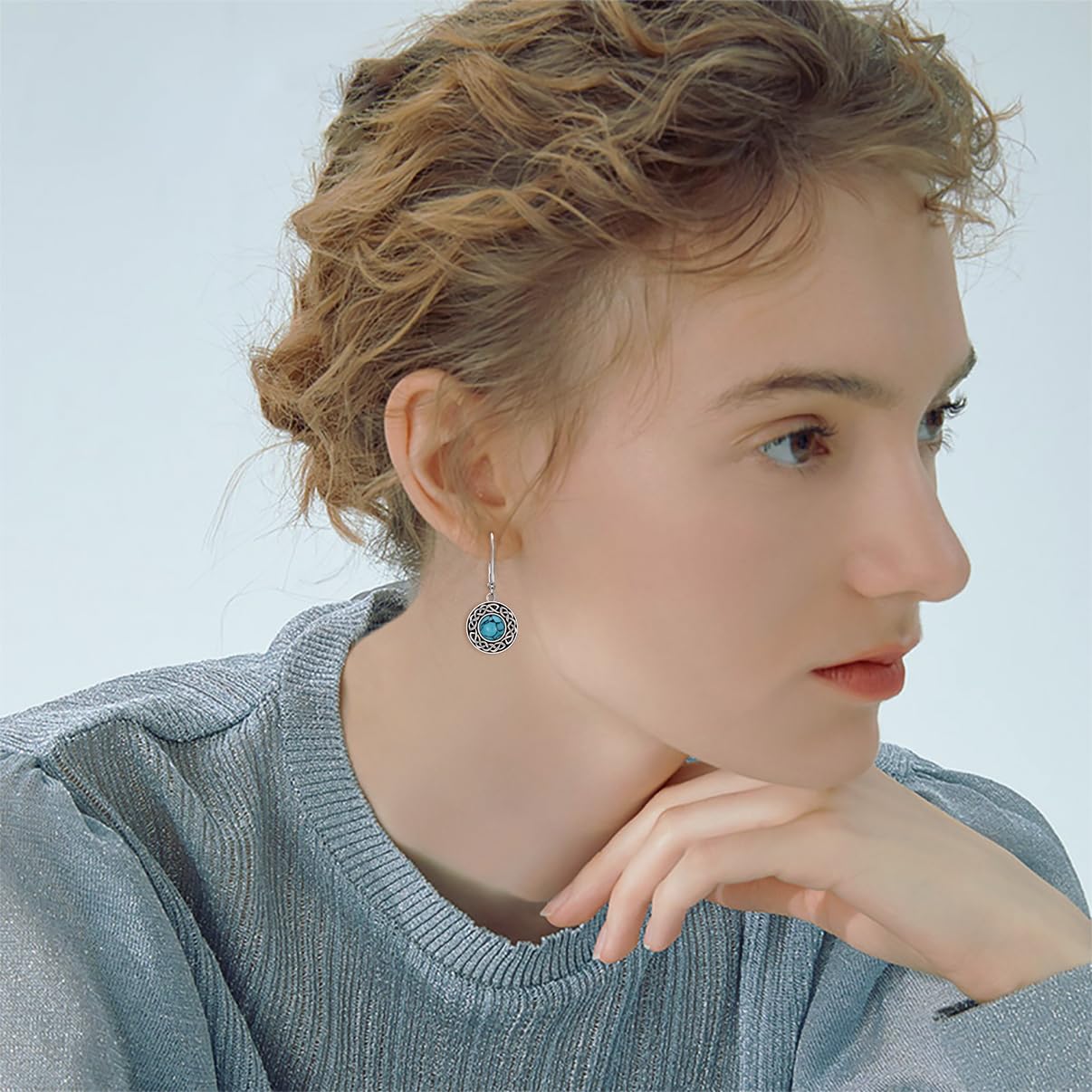 AXELUNA Pendientes de plata de ley 925 turquesa con nudo celta boho redondo turquesa gota pendientes de joyería occidental regalo para mujeres madre esposa