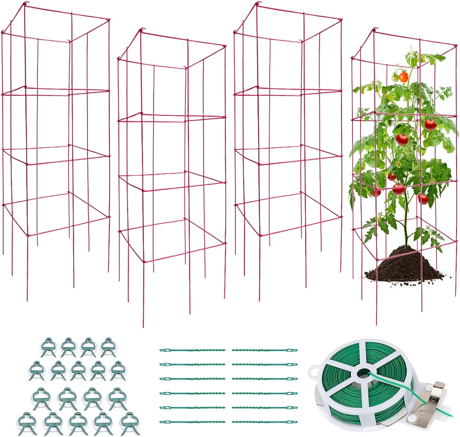Barbella Tomato Cage, 4 Pack Plant Support Cage Square