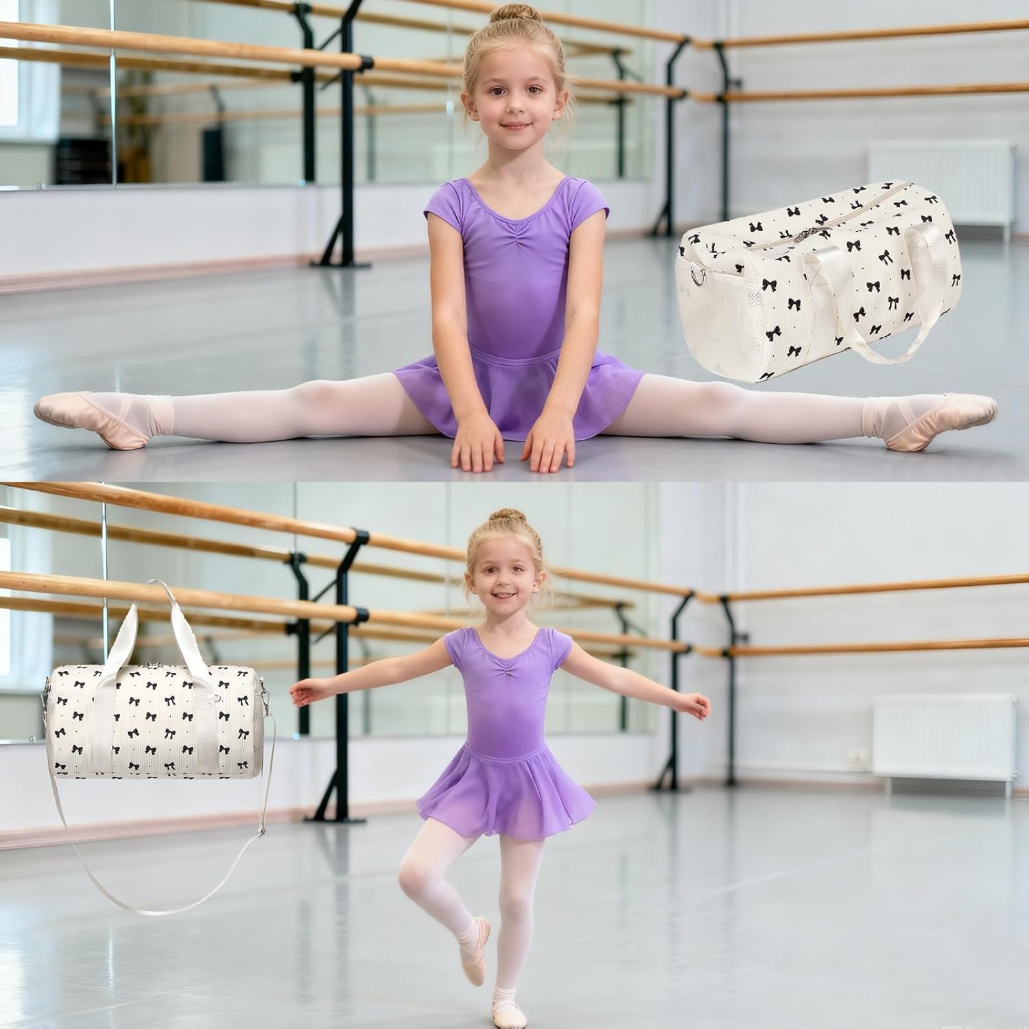 Dance Bag for Girls, Small Gym Sport Yoga Cheer Dance Bags Gift for Toddler Teen Girls,Kids Ballet Bag Toddler Travel Duffel Tote with Adjustable Straps Black Bow