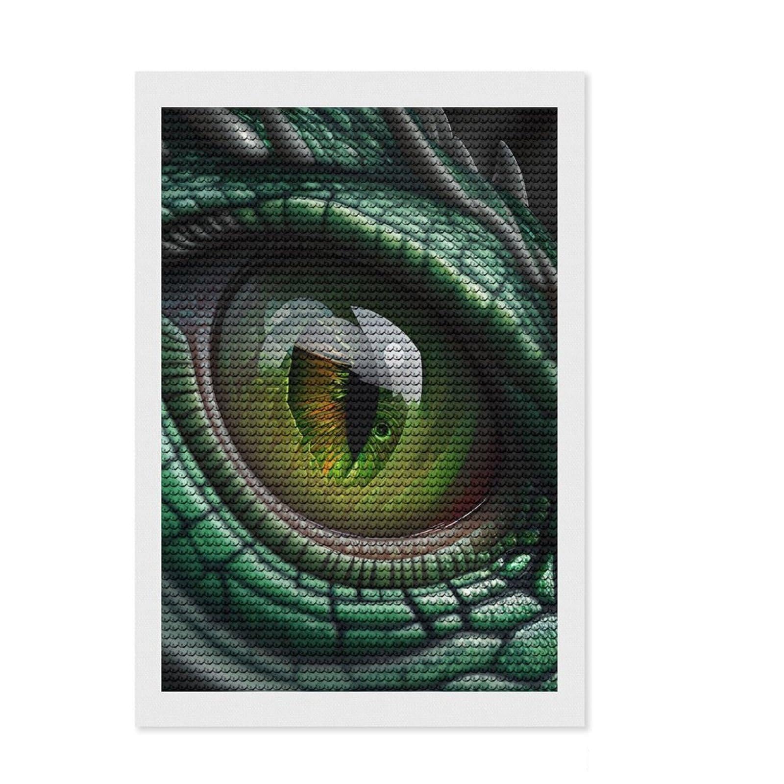 Junmoney Green Dragon Eye Crystal Diamond Art Kit 8"x12", Vintage Style Decor, Stress Relief Craft, Thoughtful Present, Aesthetic Room Decor