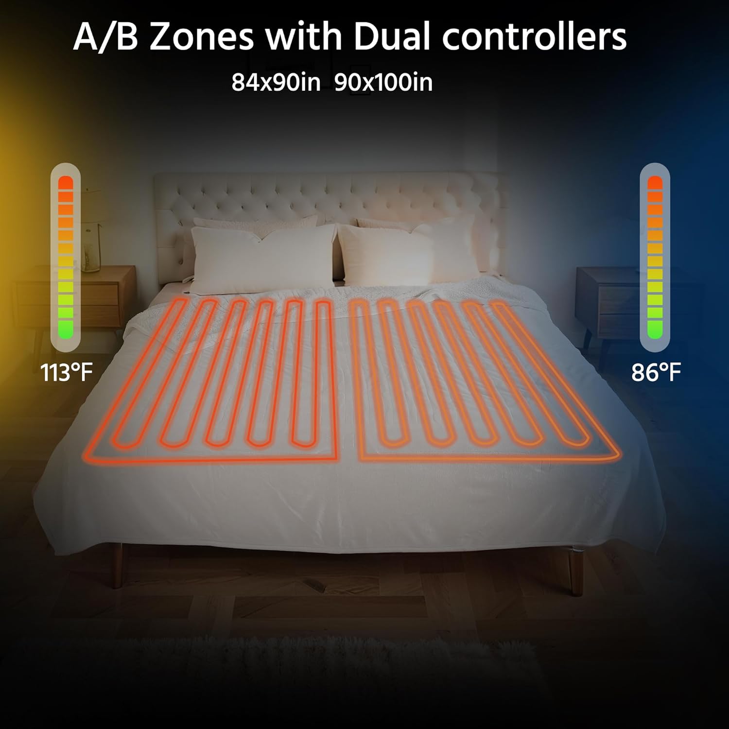 Electric Heated Blanket Queen Size 84x90 Inch - Super Soft Flannel, 10 Heat Settings, 1-12H Automatic Shutoff, Dual Zone Controls, Machine Washable, Ideal for Couch & Sleeping (White) - Image 2