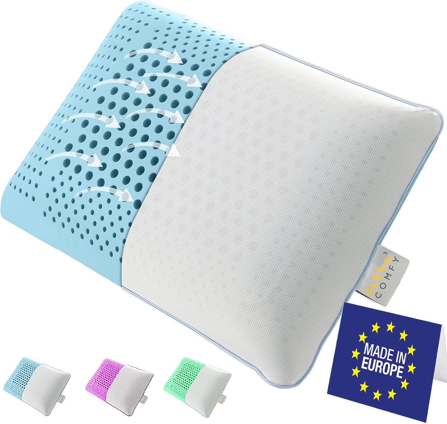 SLEEP COMFY Luksusowa poduszka do aromaterapii oceanicznej z poszewką z pianki Visco z pamięcią kształtu, ergonomiczna, ortopedyczna poduszka pod kark, poduszka do spania dla osób śpiących na plecach,
