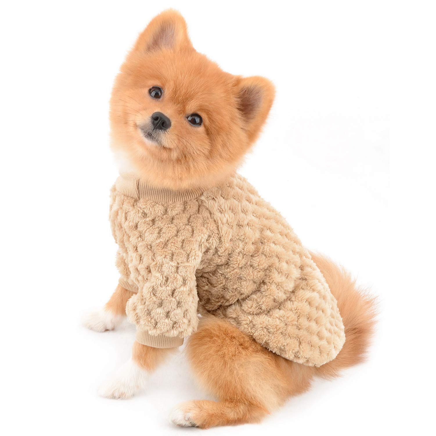 SELMAI Pullover Dog Sweater Soft Fluffy Fleece Winter Coat for Small Dogs Medium Cats Puppy Chihuahua Clothes Dachshund Pets Warm Outfit Solid Color Windproof Cold Weather Walking Outdoor Brown M