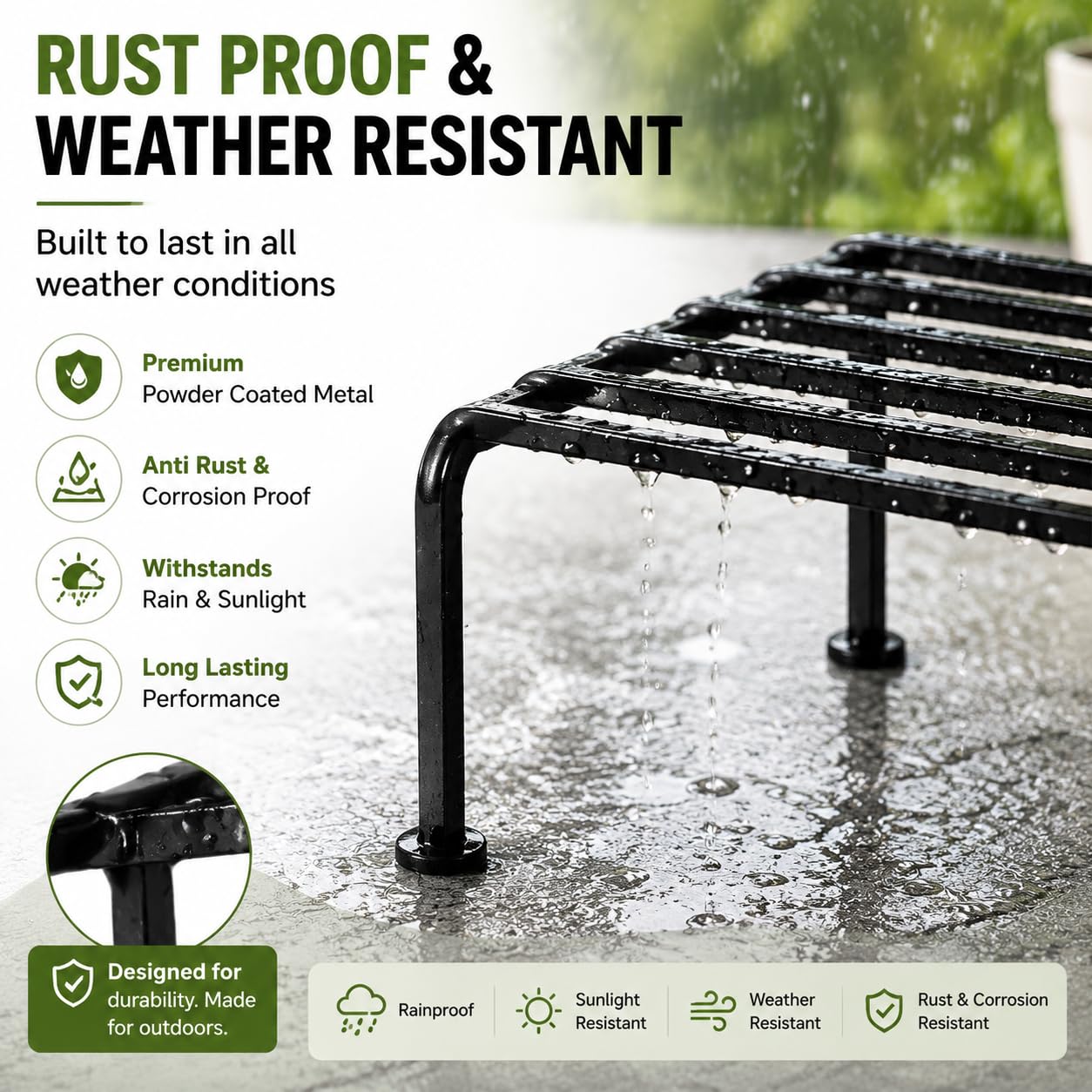 TrustBasket Bold Plant Stand | 24 Inch, Set of 4 | Durable 9 Layer Coating Anti-Rust Metal | 75 KG Capacity | Plant Stands for Outdoor Balcony & Indoor Living Room | Pot Stands for Plants in Balcony | Black