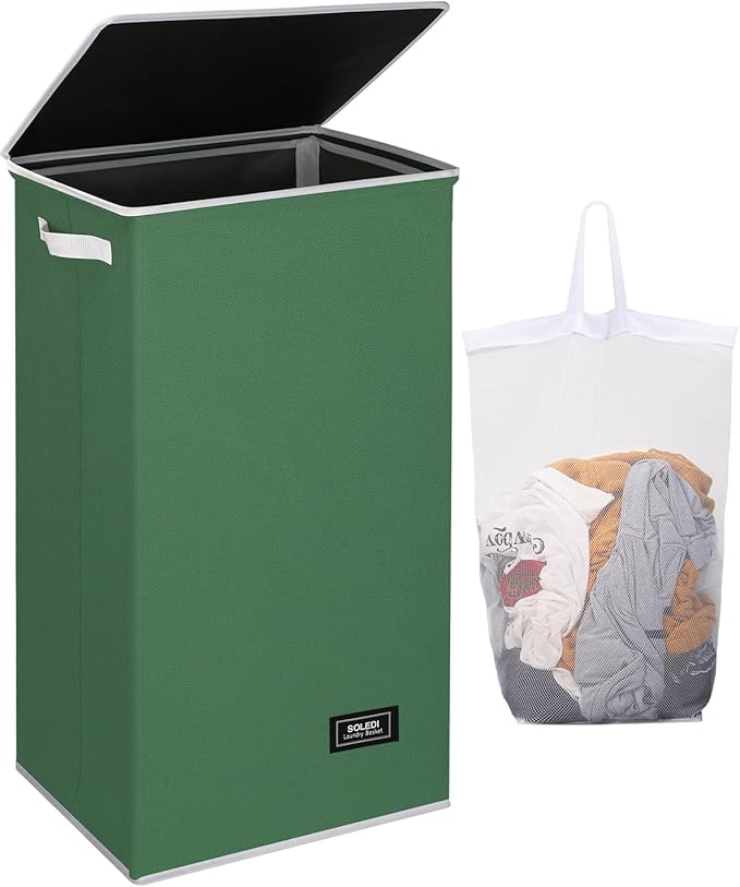 SOLEDI Laundry Hamper with Lid 100L Large & Tall Collapsible Laundry Basket, Clothes