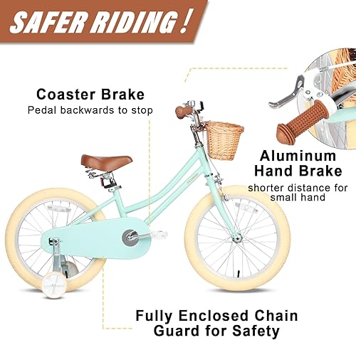 Miniatura 2 de Petimini Bicicleta para niñas con cesta para niños de 2 a 12 años, bicicleta de 12, 14, 16, 18 y 20 pulgadas, con ruedas de entrenamiento de