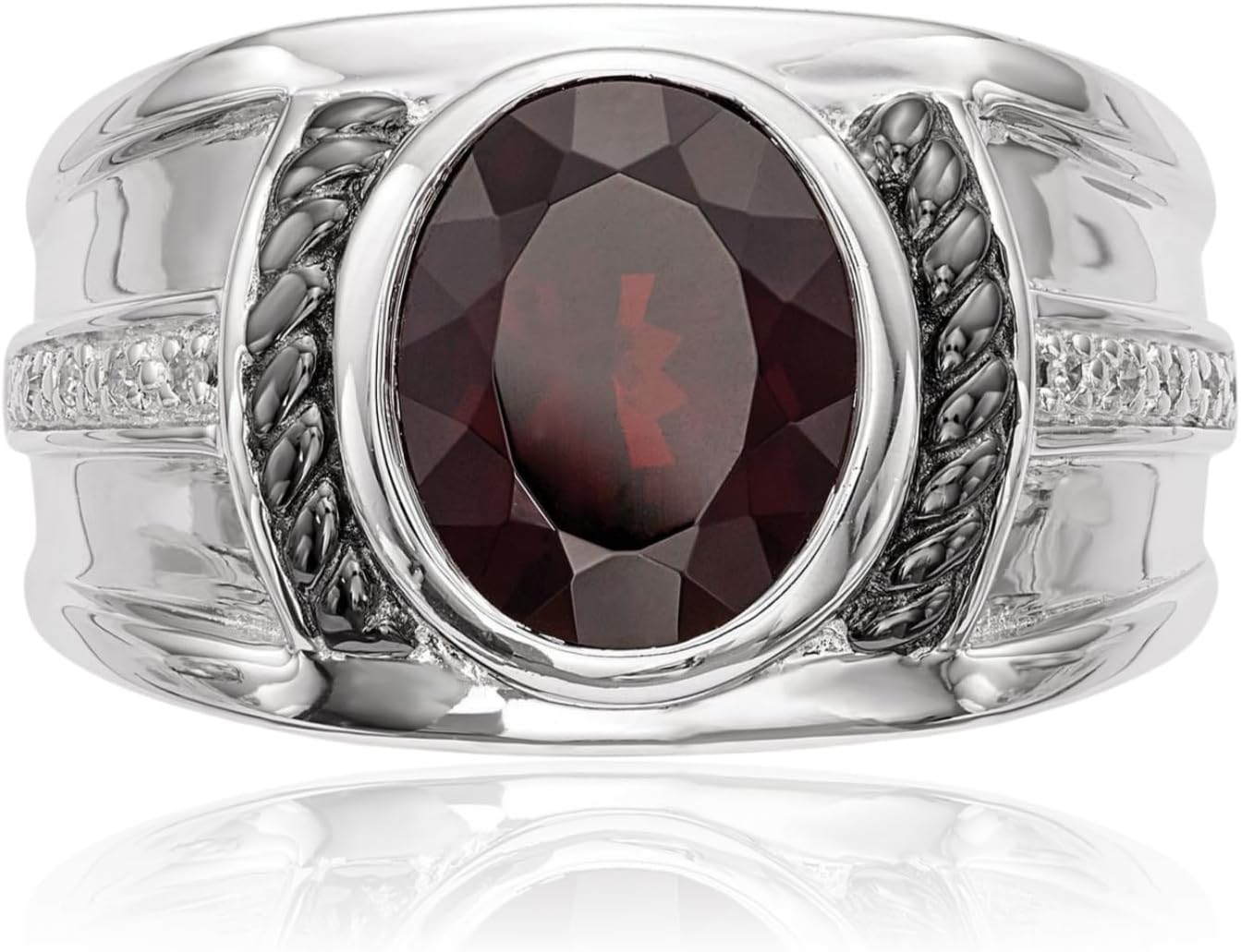 IceCarats 925 Sterling Silver 3.75 carat Red Garnet Diamond Extra Wide Statement Fashion Ring 14mm Band Oval Cut, Natural, Pave Set