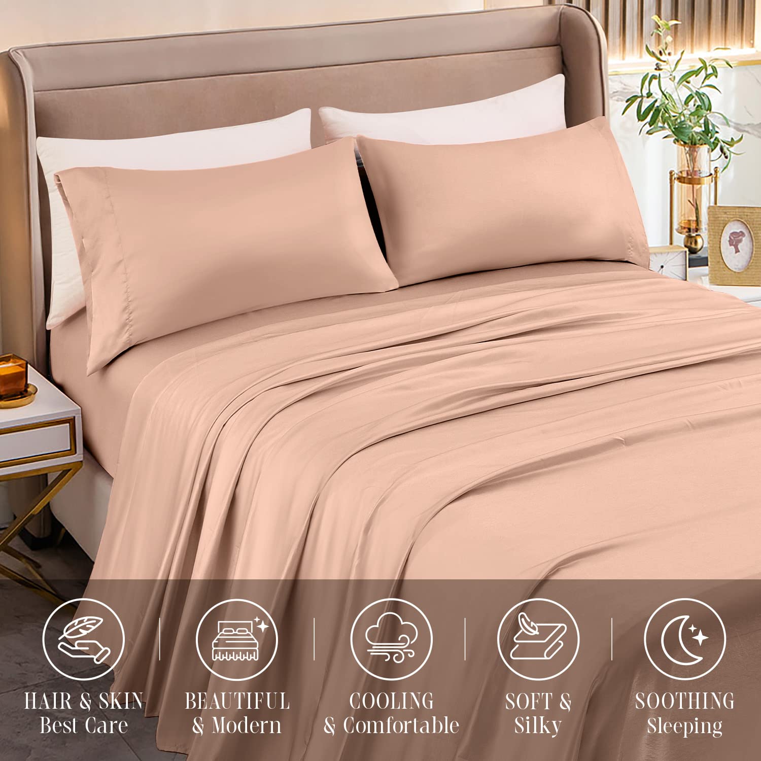 Elegant Comfort Lujoso Juego de sábanas de satén Sedoso de 4 Piezas, Agradable a la Piel y al Cabello, Resistente a Las Arrugas, la decoloración y Las Manchas, con Bolsillos Profundos, sábana Bajera
