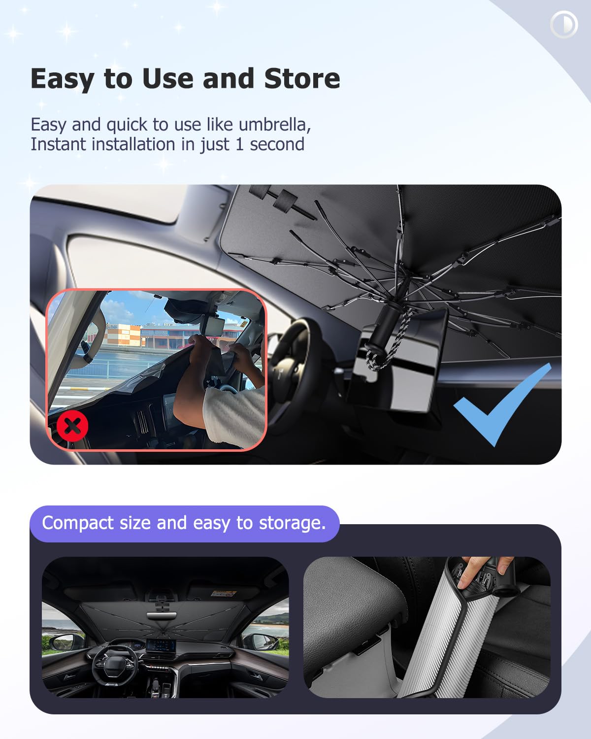 LUWU [Aggiornato] Ombrello Parasole Auto Compatibile con Peugeot 3008 2016-2024 Parabrezza Parasole Auto ad Ombrello Pieghevole per Parabrezza Anteriore Interno 3008 Accessori