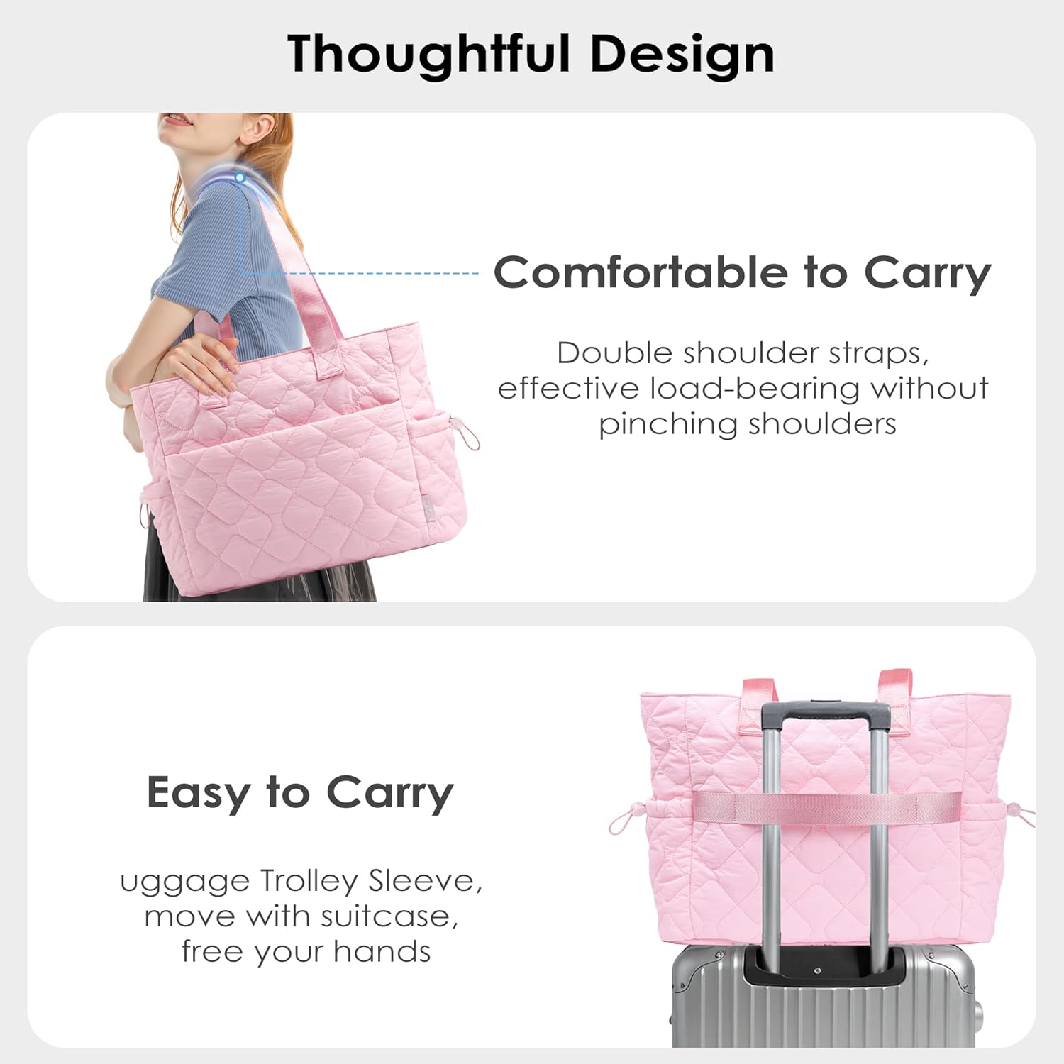 TOPEAST Tote Bag for Women Puffy Tote Travel Bag, Light 15.6" Laptop Work Handbag, Quilted Shoulder Bag Purse for Student Gym - Image 7