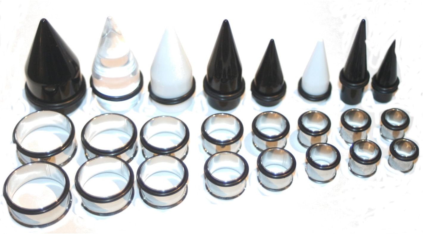 00g-1 inch Ear Stretching Kit Black Tapers Steel Tunnels 00g 7/16 1/2 9/16 5/8 3/4 7/8 1 Inch