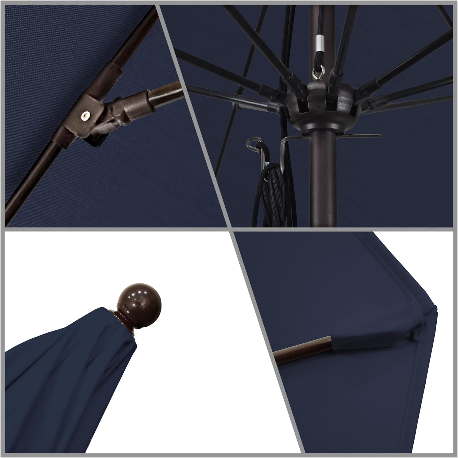 California Umbrella 11' Rd. Venture Series Contract Grade Patio Umbrella, Pulley Open, Bronze Finish, 4-year color-fastness Navy Blue Fabric