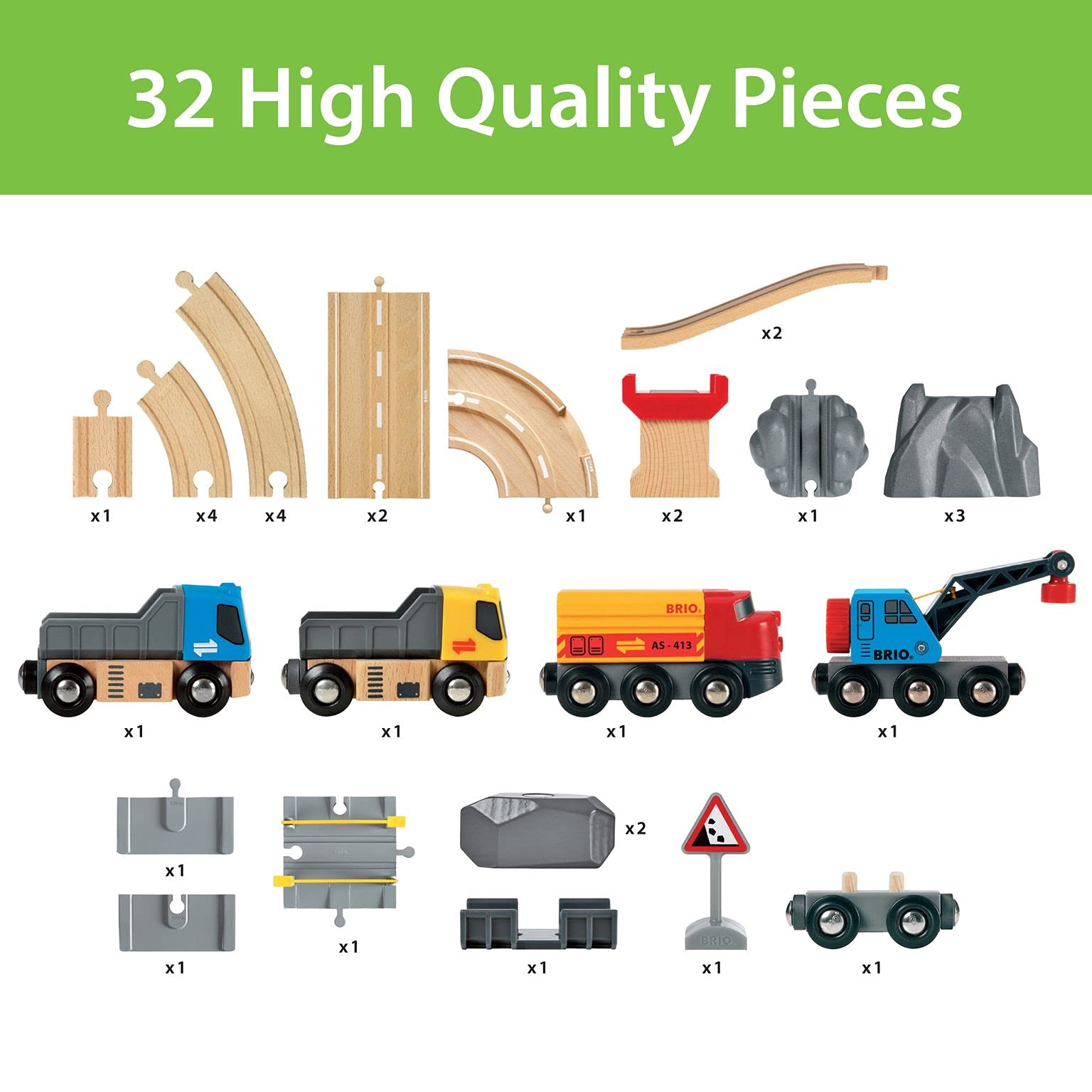 BRIO Bahn 33210 - Straßen & Schienen Steinverlade Set & World 33754 Magnetisches Glockensignal – Eisenbahnzubehör Holzeisenbahn – Kleinkinderspielzeug empfohlen für Kinder ab 3 Jahren