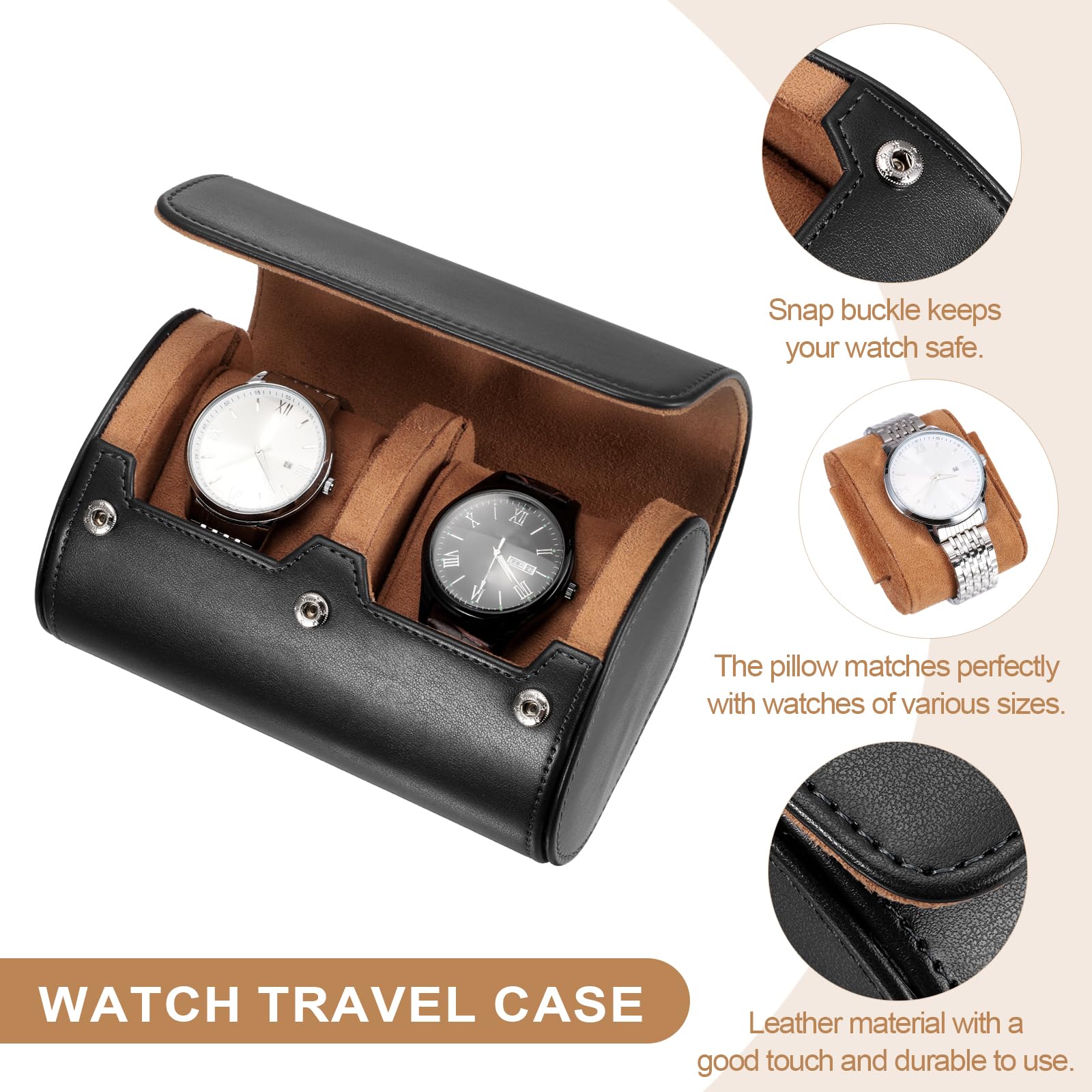 Custodia da viaggio per orologio da uomo in pelle, astuccio arrotolabile per orologio, scatola portaoggetti portatile per orologio, ideale per Natale, compleanno e anniversario, con 2 scomparti (ner