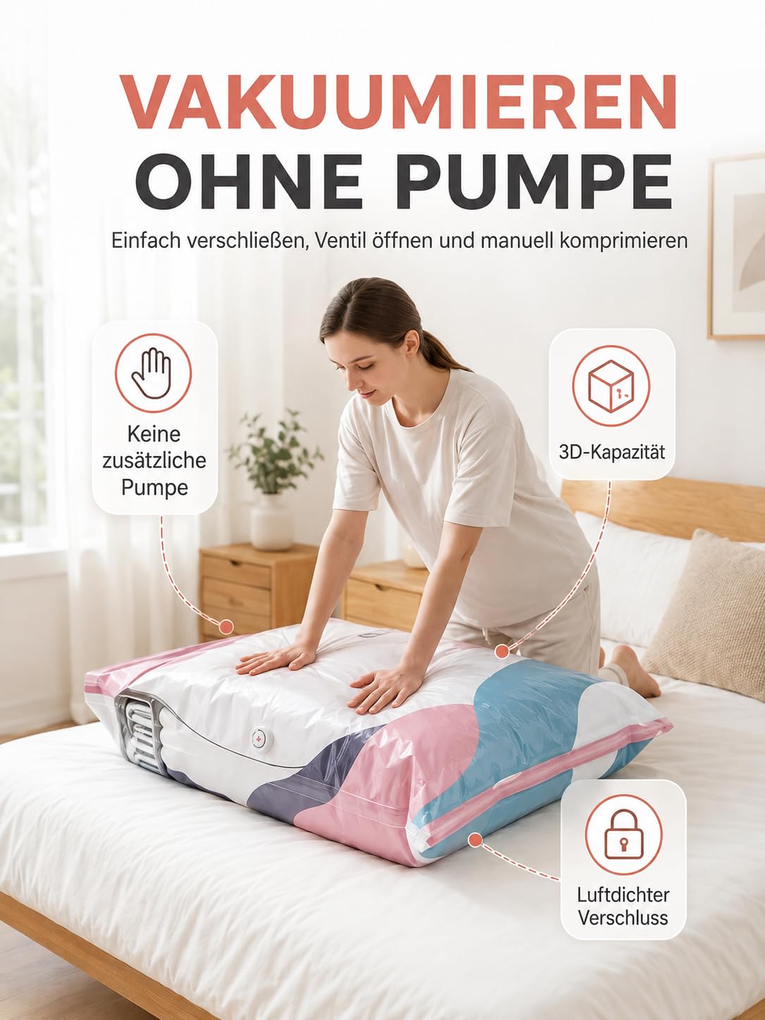 Vakuumbeutel Ohne Pumpe,No-Pump Large Vacuum Storage Compression Bags, für Bettdecken Kleidung Clothing，6pcs：100x80x30cm