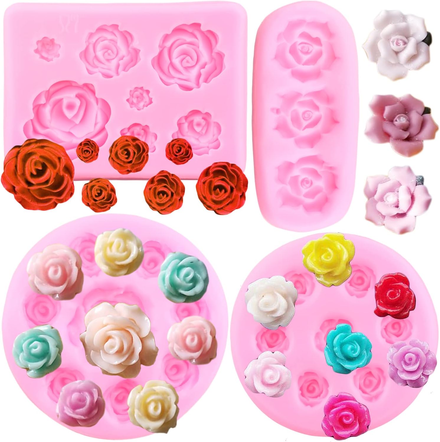 Mujiang Rose Flower Fondant Mold Flower Candy Silicone Molds For Cake Decorating Cupcake Topper Chocolate Polymer Clay Gum Paste Set Of 4