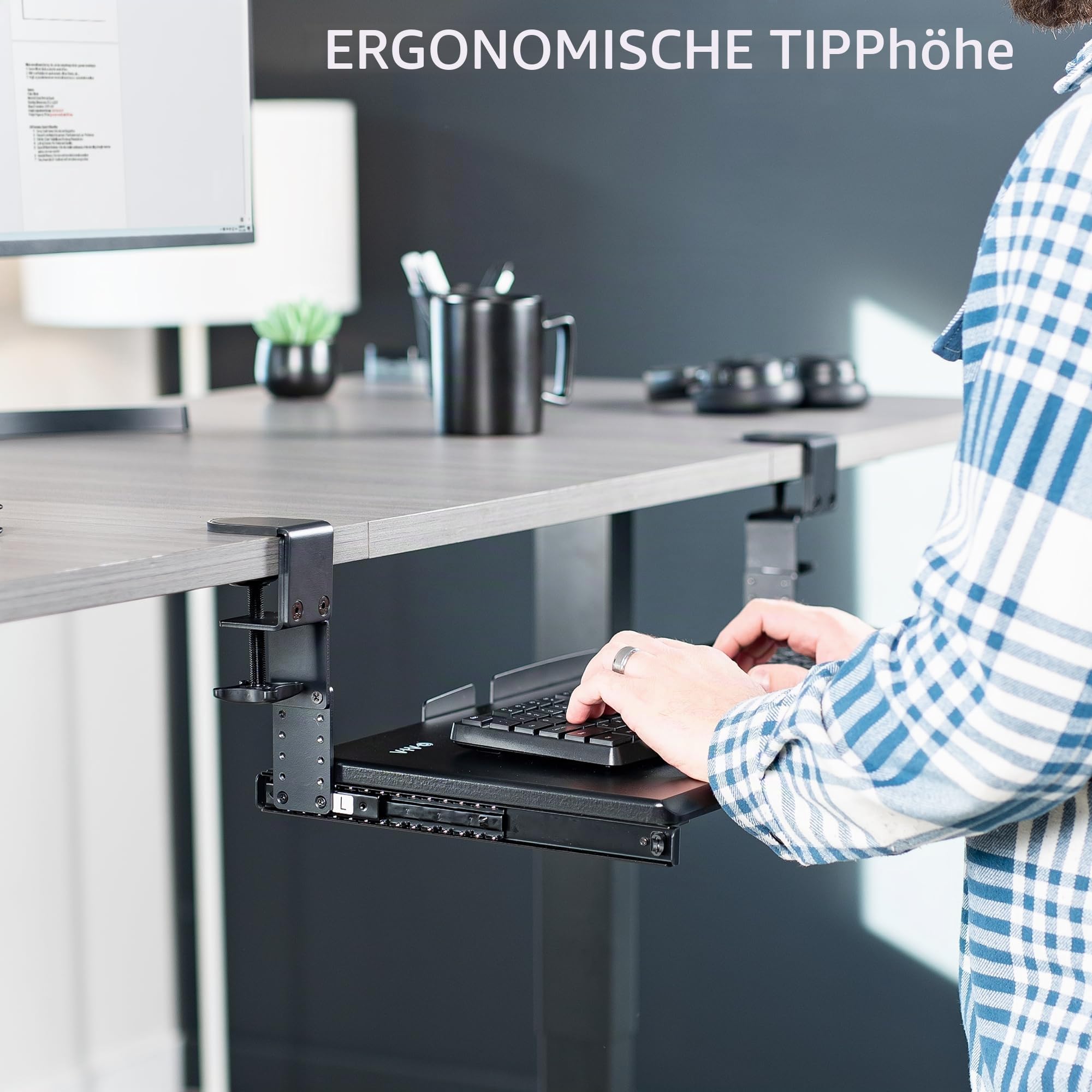 VIVO MOUNT-KB05HB Große Höhenverstellbare Tastaturablage unter dem Schreibtisch, C-Klemmen-Halterungssystem, 68 cm (33 inkl. Klemmen) x 27,9 cm, ausziehbare Plattform, Computer-Schublade zum Tippen,