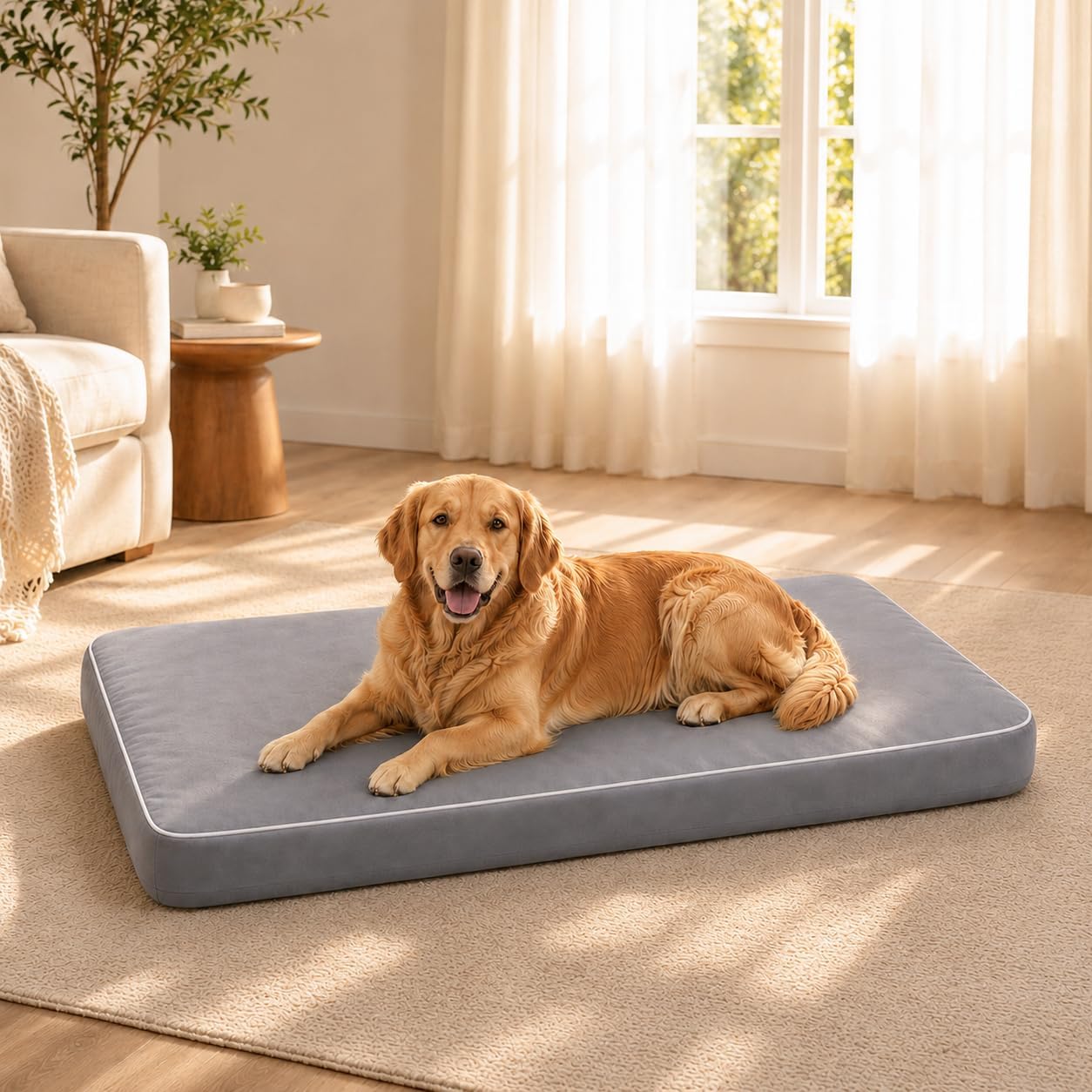 Orthopedic Dog Mat, 100% Waterproof 28D Foam Bed, Washable | High-density egg-crate foam, Short Plush, Sherpa Fleece, Orthopedic Joint Support, Machine Washable