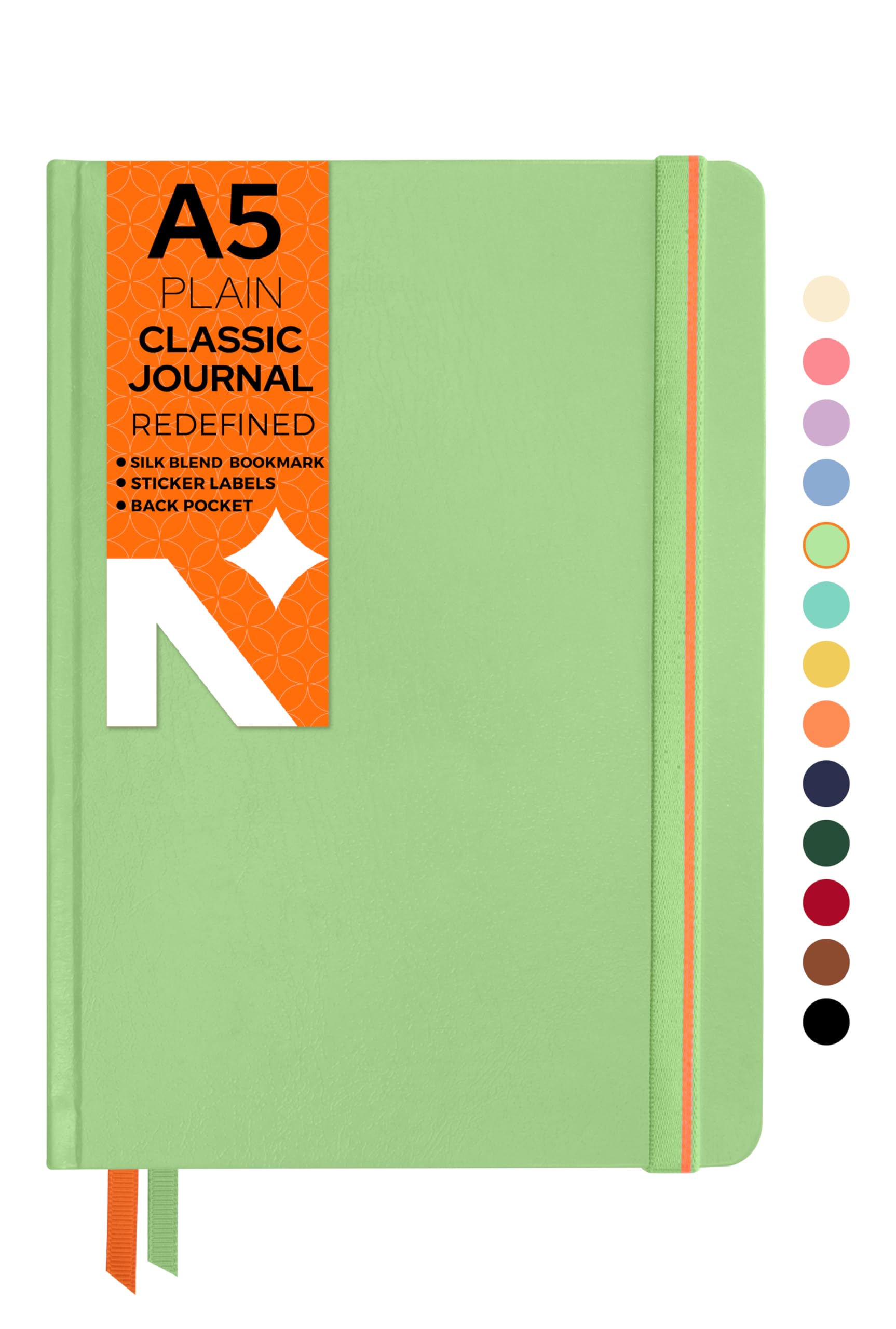 NEORAH — A5 Plain Classic Notebook -110 Gsm (210x148mm) -Hardcover Unruled Journal|Silk Book Marks | BackPocket |Sticker Label |Office Notebook Journal - 160 Pages | Completely HANDMADE (LIGHT GREEN)