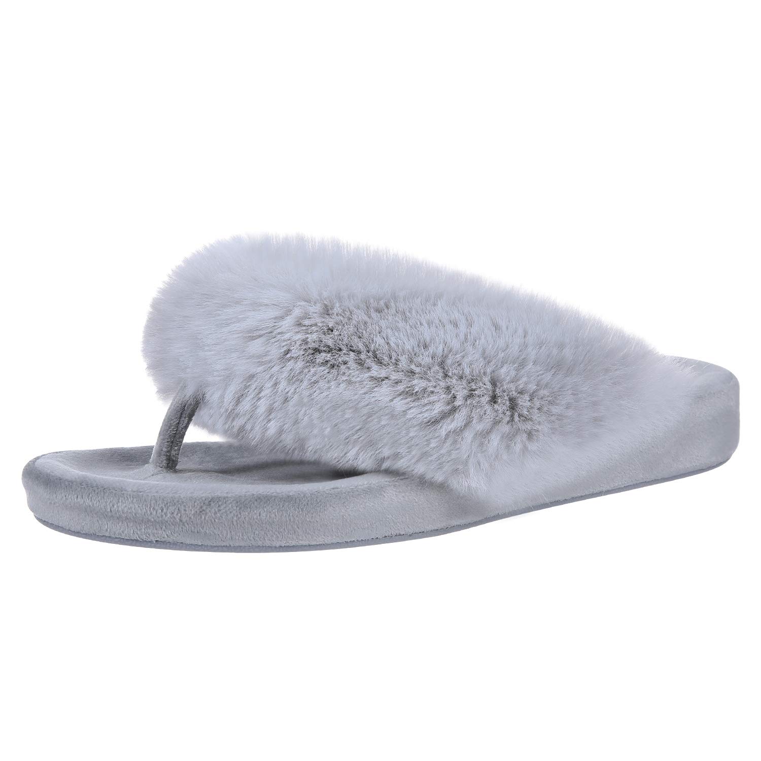 Fuzzy Flip Flop Slippers for Women Arch Support Memory Foam Orthopedic  Thong Slippers, Grey, - Main Image