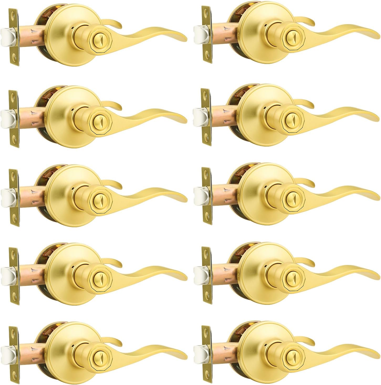 Probrico Brushed Gold Interior Door Handle, Gold Privacy Door Levers for Bedroom Bathroom, 10 Pack