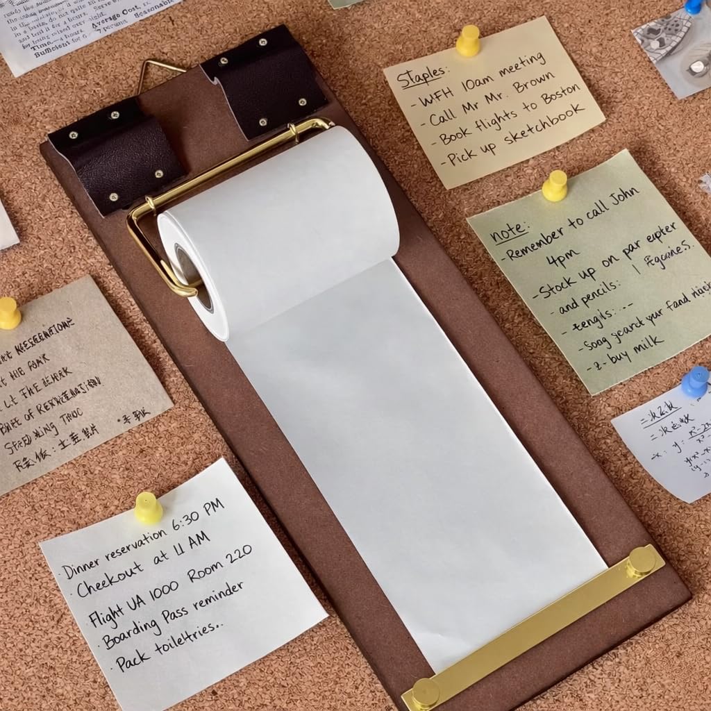 Vintage Wall Mounted Memo Board with 1 White Paper Roll – Retro Clipboard Notepad, Tearable Writing Pad for Notes, Menu, Café, Kitchen and Home Office Decor