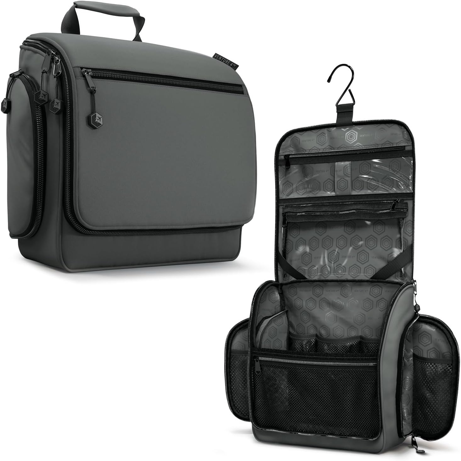 VENTURE 4TH Hanging Travel Toiletry Bag for Women & Men – Large Toiletry Organizer with 18 Compartments, Removable TSA Pouch, Travel Wash Bag for Toiletries, Makeup & Shaving Kit (Shadow Gray)