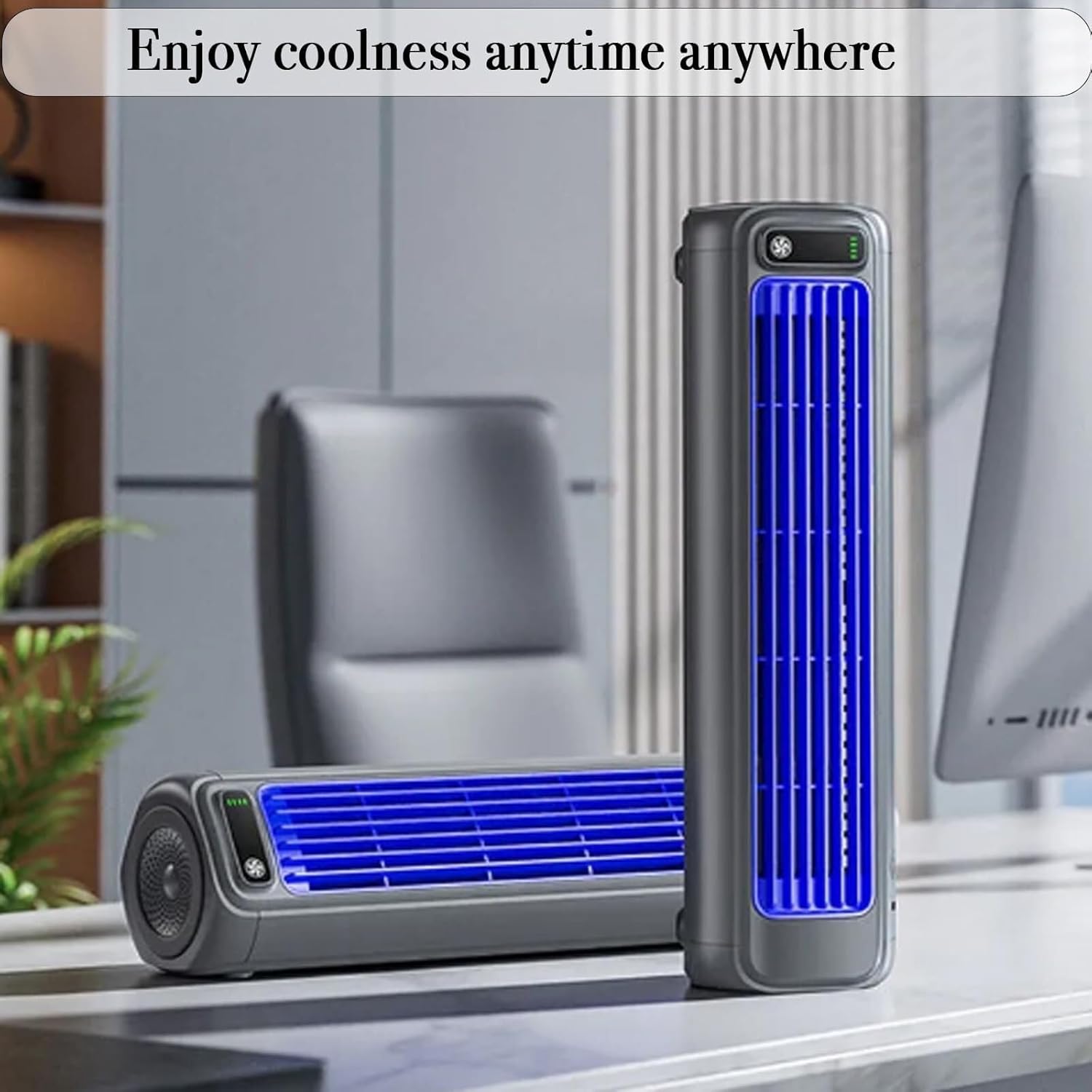 Rechargeable Small Tower Fans for Bedroom, Cooling Fan Quiet with 3 Speeds, Portable Air Conditioner Cooling Fan, for Bedroom, Office, Kitchen(Gray)