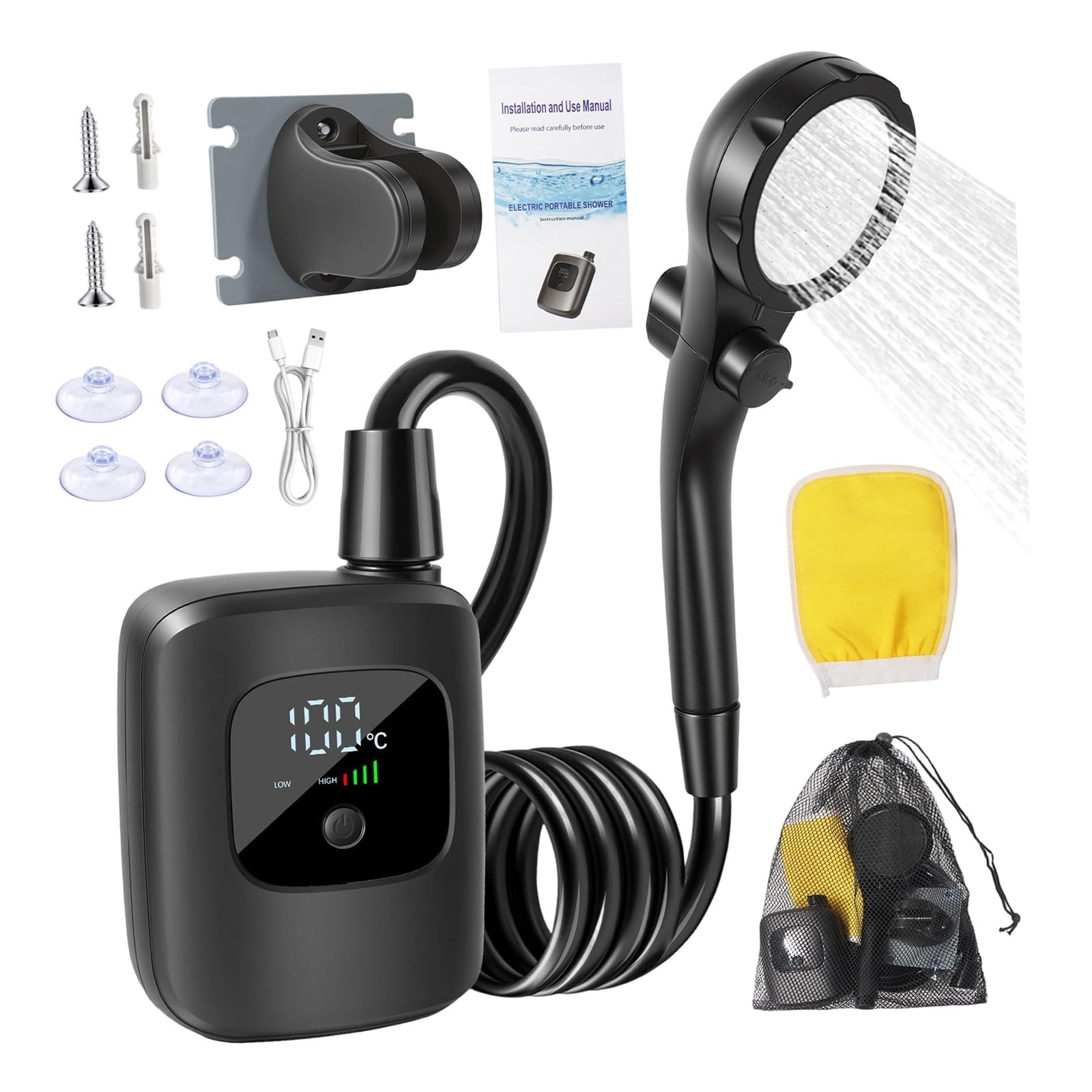 Unidad de ducha ABS para camping y excursiones con ahorro de agua 8