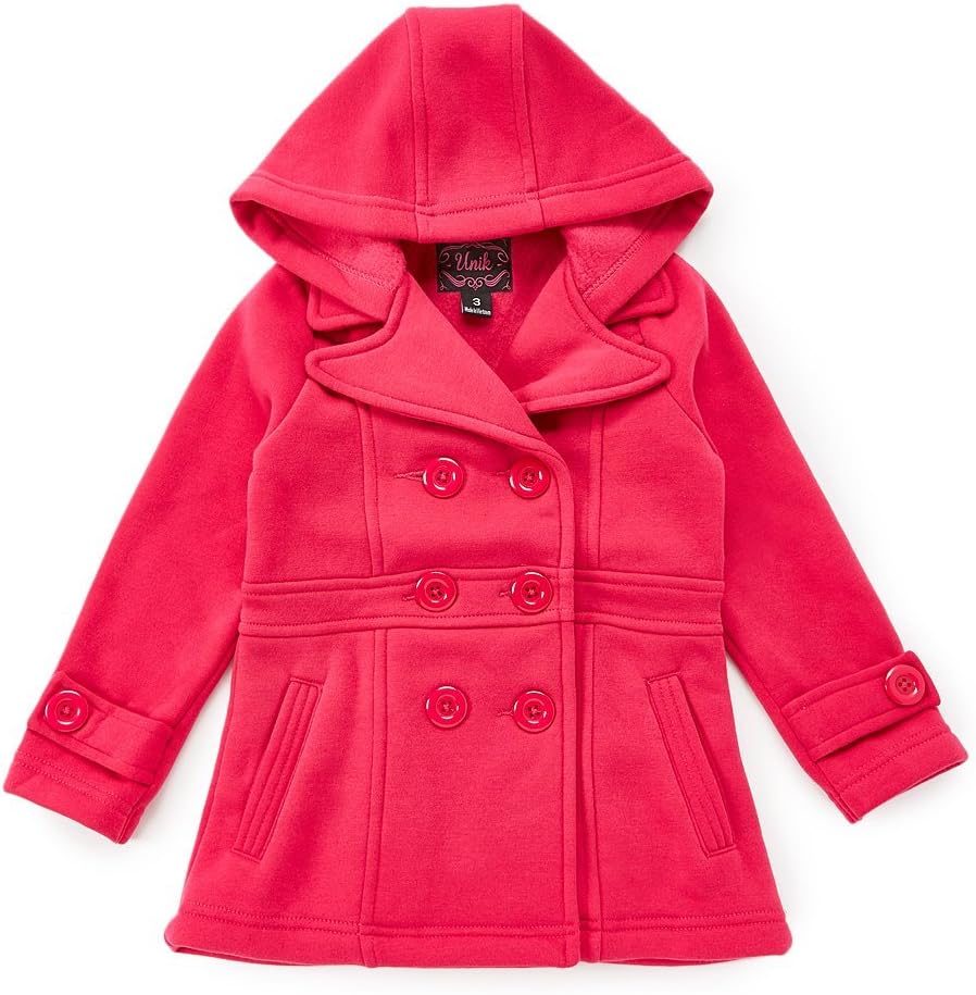unik Girls' Fleece Coat with Hood Black Red Navy Fuchsia Grey
