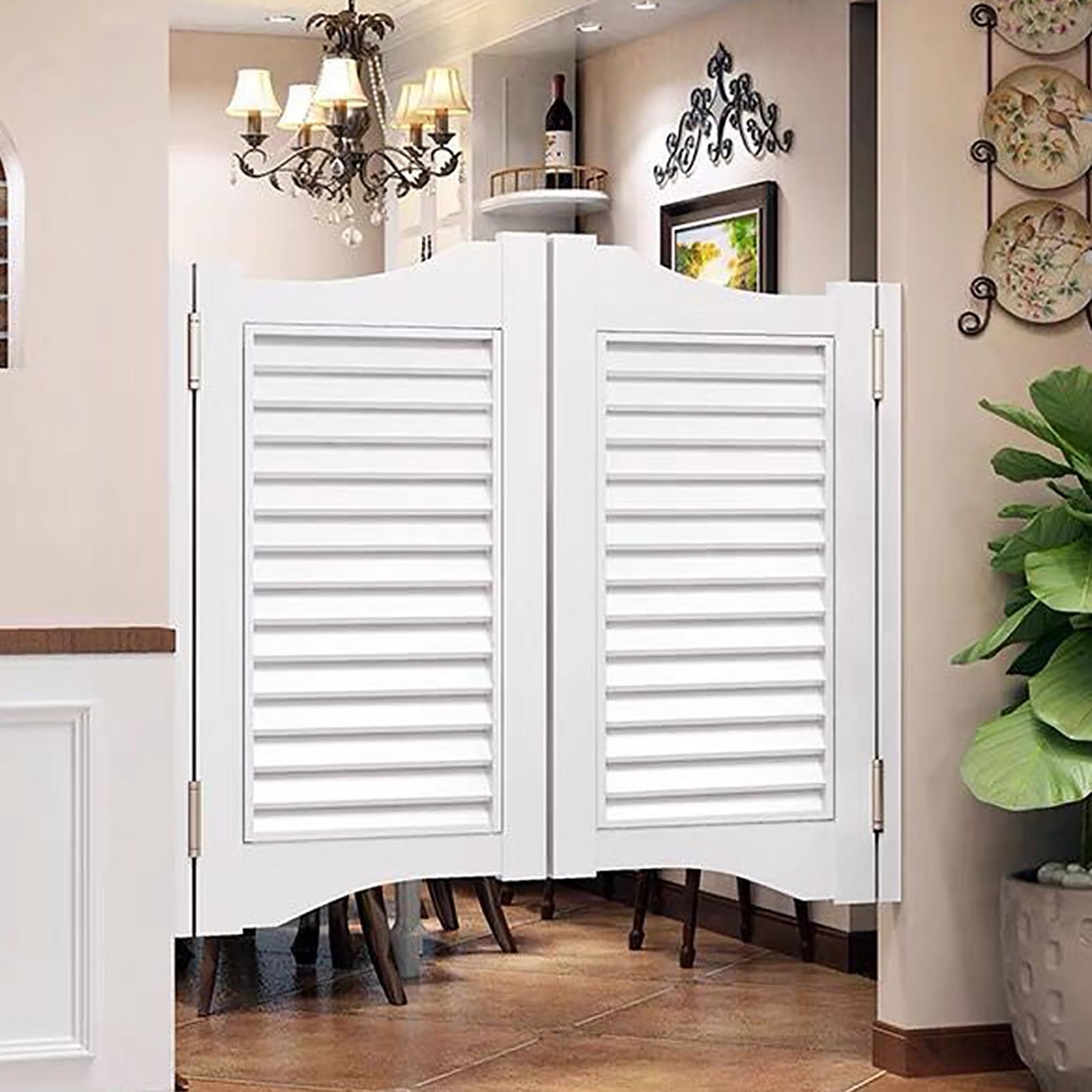 Porta Saloon Legno Cucina Ristorante Partizione Moderno Porte A Battente con cerniere in metallo Porte oscillanti Chiusura automatica per scale da cucina Negozio Bar(Bianco,90x90cm(35.4x35.4in)