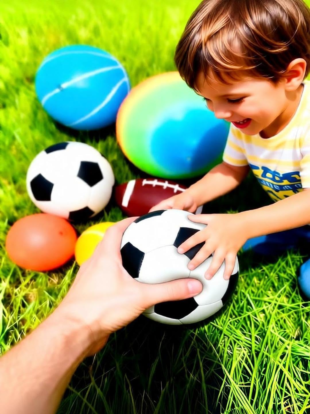 Soft Sports Balls Set for Kids Various Size of Soccer Ball, Basketball, Football,Tennis Ball,Volleyball with Hand Pump