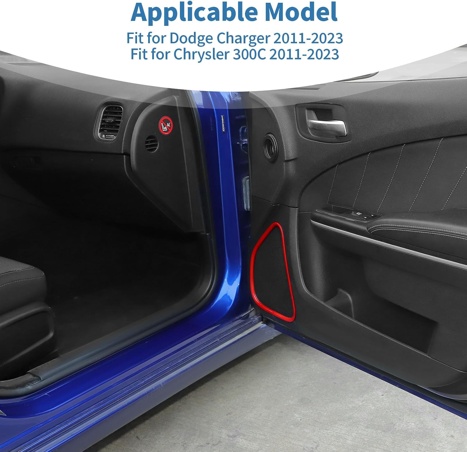 for Charger Front Door Speaker Trim Cover Ring for Dodge Charger/Chrysler 300C 2011-2023 Red Interior Accessories 2pcs