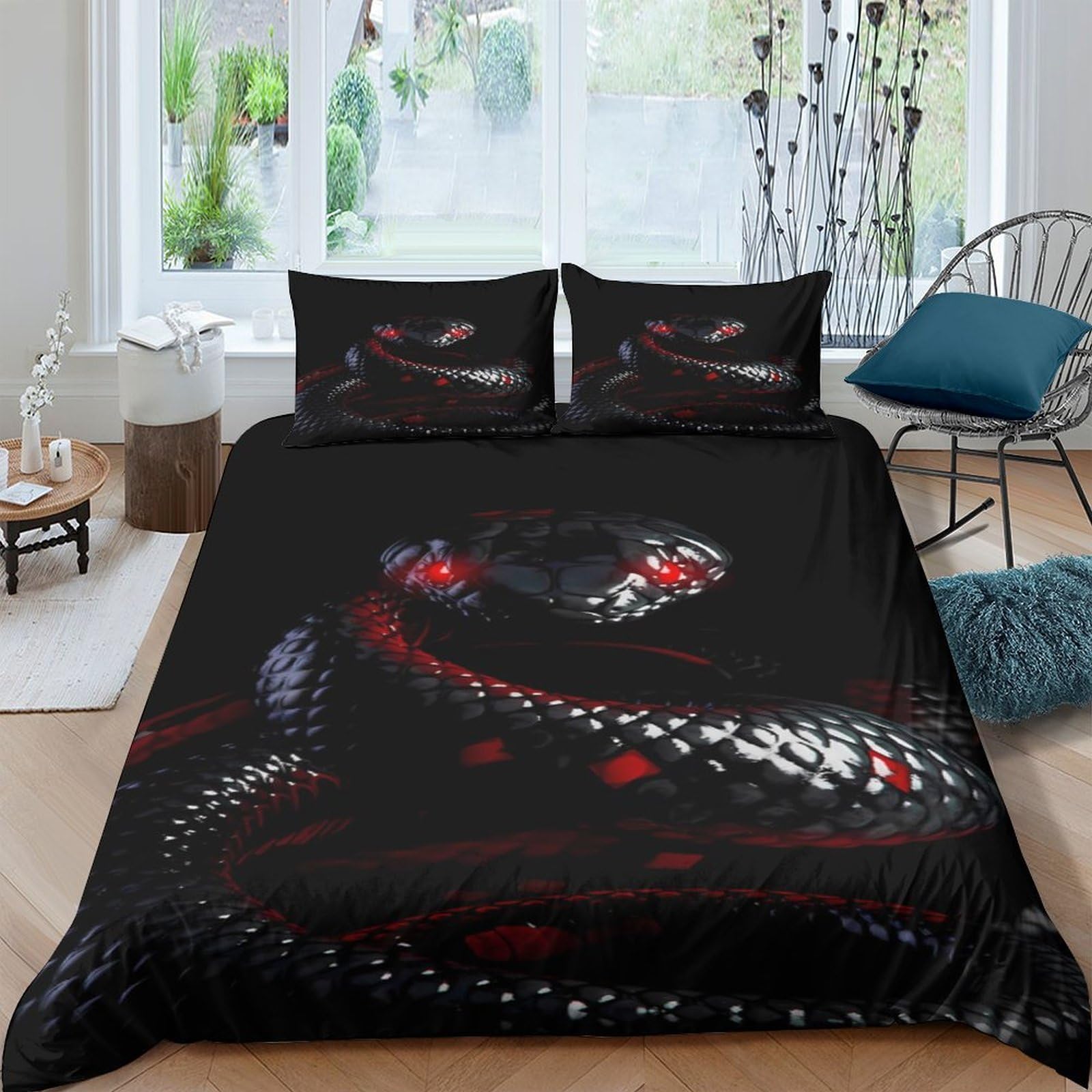 Ctjqhvkz Style-5 3D Printed Black Snake Fitted Sheet Microfiber Soft Washable Red Eyes Bed Sheet For Bedroom Guest Room Decor Single（135X200cm）