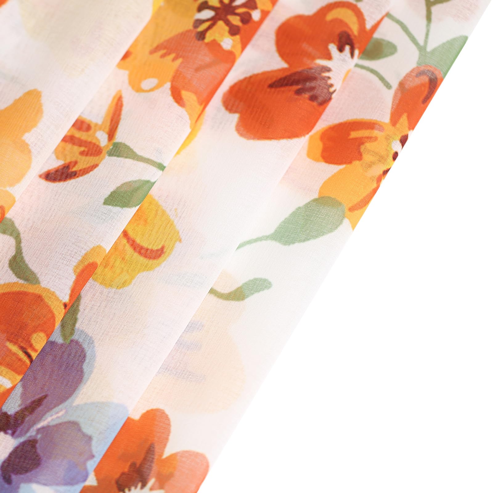 L.Z.E Lot de 2 Rideaux Transparents à œillets pour Salon - Motif Floral - Aspect Lin - 245 cm de Long - Orange et Bleu