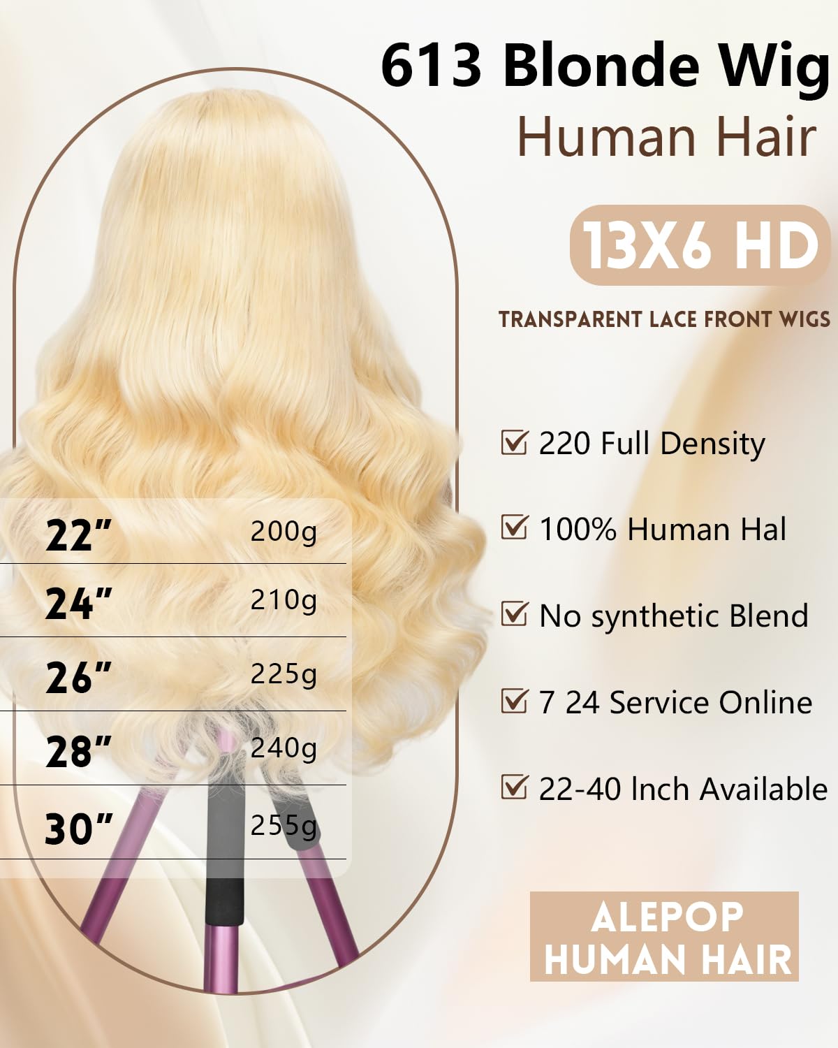 Body Wave 613 Lace Front Wig Human Hair 34 Inch 220% Density Blonde Lace Front Wigs Human Hair Pre Plucked 100% Real Hairs 613 13X6 HD Transparent Lace Frontal Wig Blonde Glueless Wigs For Women