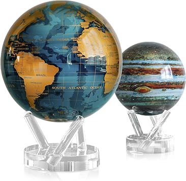 MOVA Globe Bundle Blue and Gold 8.5" + Jupiter 4.5" | Solar-Powered Rotating Globes for Desk or Shelf | No Batteries or Cords | Giftable Scientific Decor