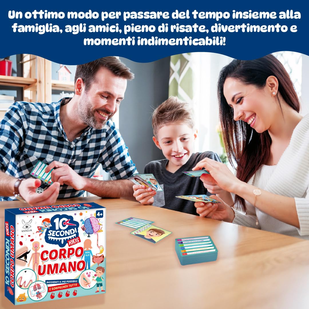 KANGUR 10 Secondi Kids Corpo Umano Gioco Educativo per Bambini 4+ con 48 Carte Sviluppa Memoria Concentrazione Osservazione Anatomia Umana