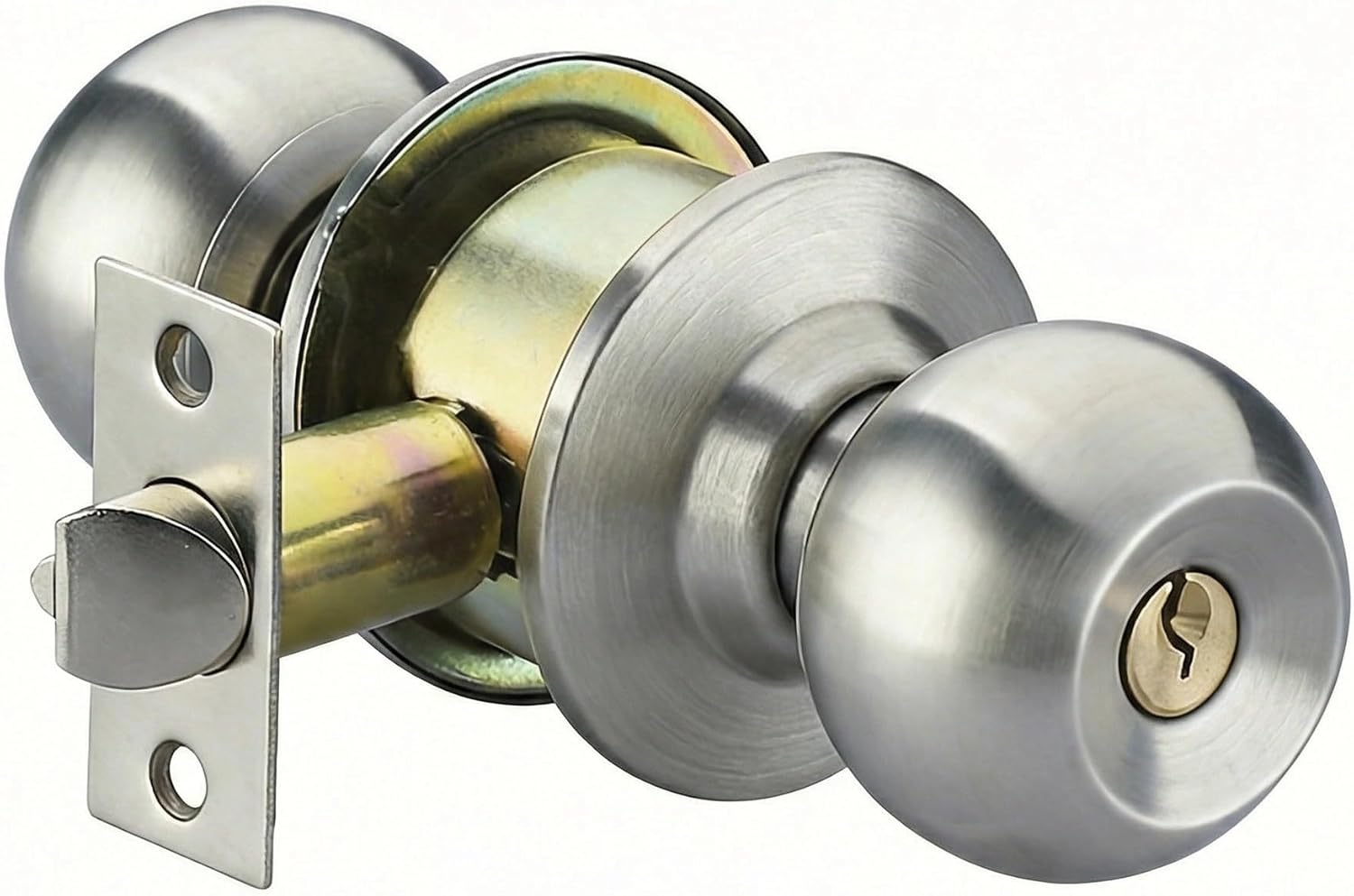 XIUDI Entry Door Knob with Lock and Key,Ball Stainless Steel Keyed Door Lock,for Privacy Bedroom/Bathroom,Polished Brass