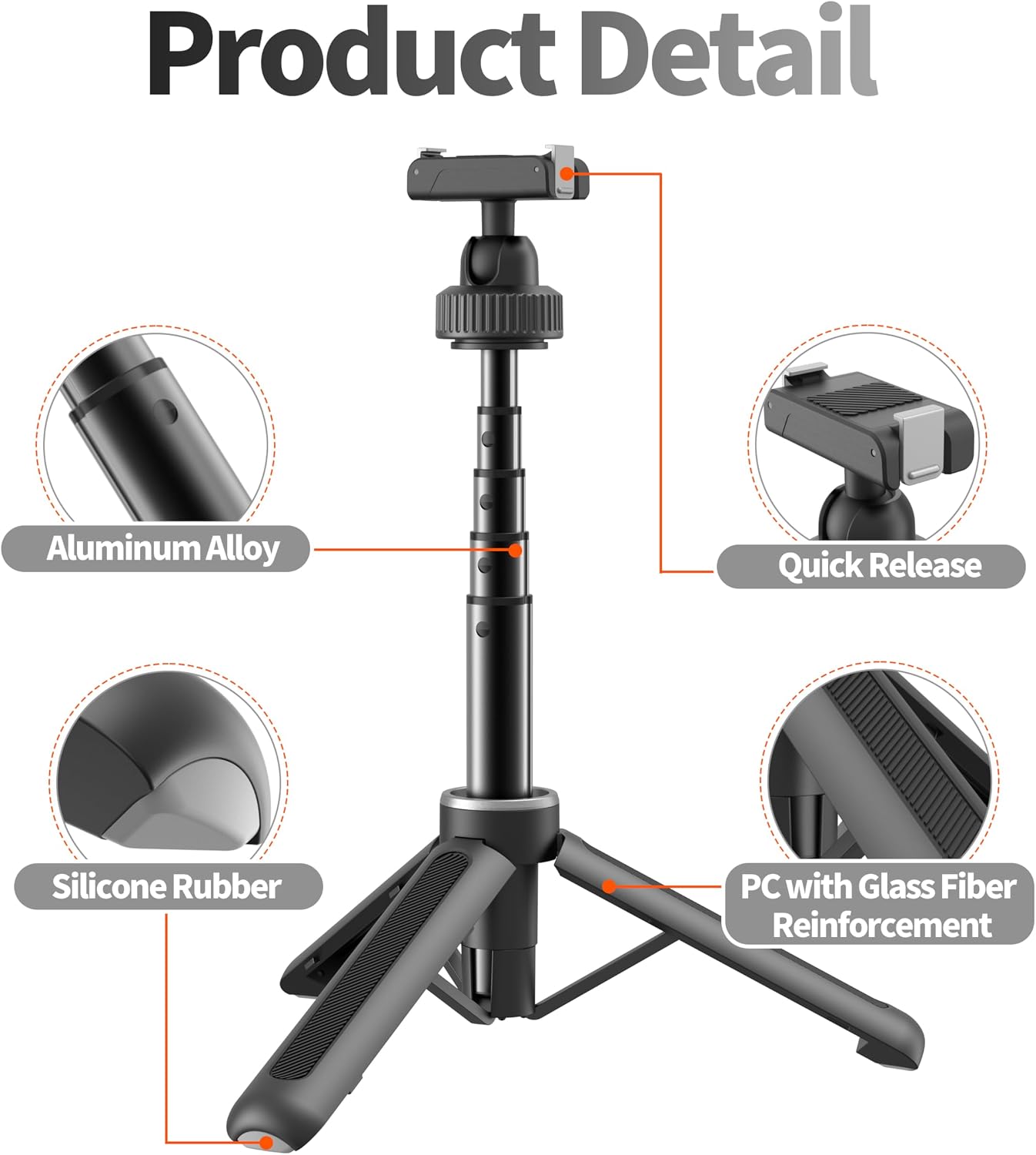 AGVEE Tripod for DJI Osmo Action 3/4/5 Pro, Osmo 360, Magnetic Quick Release Mount Accessories, Reinforced Nylon-Fiberglass Legs, Desktop Portable Vlog Travel Selfie Stick Extension Rod, Black